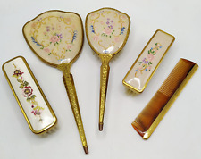 VINTAGE EMBROIDERED BRUSH COMB MIRROR DRESSING TABLE SET. PLUS SINGLE BRUSH for sale  Shipping to South Africa