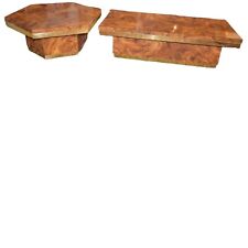 Mid Century Milo Baughman Burled Walnut, conjunto de mesa de centro de latão, mesa hexagonal comprar usado  Enviando para Brazil