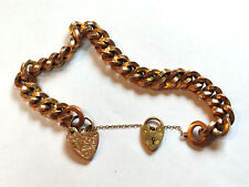 Solid Gold 21.42g Curb Chain Thick Bracelet 375 Heart Padlock Charms 9ct for sale  Shipping to South Africa