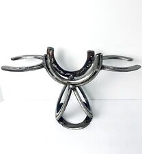 Horseshoe Wine Rack Metal Equestrian Barware 1 Bottle 2 Glasses Western Decor for sale  Shipping to South Africa