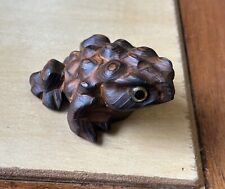 SUGI Cryptomeria Carved Wood Frog Toad Glass Eyes Okimono Japan Vintage 50s 60s for sale  Shipping to South Africa