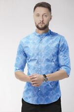 Usado, Camisa azul masculina de tecido de lycra estampada manga completa sem colarinho casual - SIF comprar usado  Enviando para Brazil