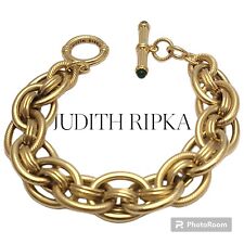 JUDITH RIPKA Heavy STERLING SILVER 14k Clad GOLD CHRYSOPRASE Chain BRACELET 8.5  for sale  Shipping to South Africa