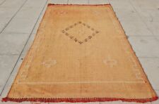 Authentic Hand Knotted Vintage Morocco Sumouk Kilim Silk Area Rug 4.7 x 3.0 Ft for sale  Shipping to South Africa