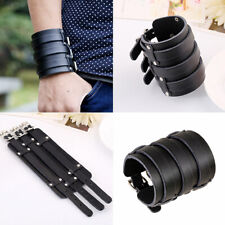 Brazalete Brazalete Ajustable Ancho Cuero Genuino Pulsera Punk segunda mano  Embacar hacia Argentina