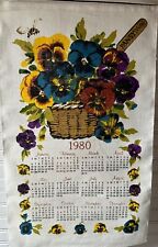 CESTA CALENDARIO TOALLA DE TÉ DE LINO VINTAGE 1980 DE FLORES DE PENSAMIENTO, ¡COMO NUEVA!  segunda mano  Embacar hacia Argentina