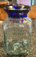 Vasilha de vidro soprado México com tampa aro azul 9 pol. de altura comprar usado  Enviando para Brazil