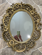 Large WALL MIRROR Burwood Home Interiors OVAL Gold HOLLYWOOD REGENCY Ornate 24.5 for sale  Shipping to South Africa
