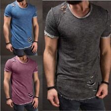 Hot Masculino Slim Fit Manga Curta Gola o músculo Tops T-shirt rasgado casual blusa comprar usado  Enviando para Brazil