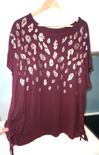 PRINCIPLES Debenhams burgundy red GOLDEN ANIMAL PRINT top with side ties Size 20 for sale  Shipping to South Africa