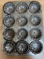 Vintage Metal Baking Tin Fancy Bun Tray Sun Flower Design Kitchenalia 12 Hole, used for sale  Shipping to South Africa