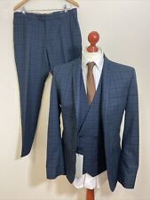 Next Men’s 3 Piece Suit Blue Checked  C40R W34 Skinny Fit for sale  Shipping to South Africa