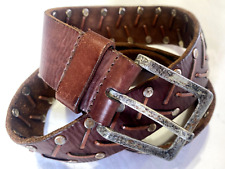 Used, VTG Diesel Black Gold Brown Woven Cognac Leather Studs Belt Buckled 40 inches for sale  Shipping to South Africa