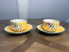 VTG Vietri Argilla Hand painted In Italy Yellow Carousel Coffee Cups And Saucers, used for sale  Shipping to South Africa
