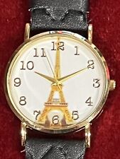 Relógio Torre Eiffel tom dourado com pulseira acolchoada preta!  Ótimo! comprar usado  Enviando para Brazil