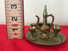 Vtg Miniature Brass 2.75" Moroccan Style Coffee Tea Pot + Goblets Tray Figurines for sale  Canada