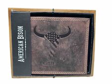 Billetera plegable de cuero American Bison ranuras para tarjetas de crédito hermosa caja de regalo de madera, usado segunda mano  Embacar hacia Mexico