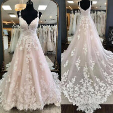 Used, V Neck Lace Wedding Dresses Spaghetti Straps Backless Sweep Train Bridal Gowns for sale  Shipping to South Africa