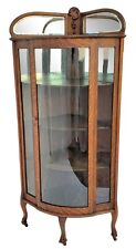 American Tiger Oak Bowed Bent Glass China Corner Cabinet with Claw Feet 1900s  for sale  Bellflower