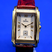 Vintage Look Festina 8955 5 Micron Gold Plated Rectangular Men's Dress Watch, used for sale  Shipping to South Africa
