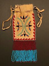 APACHE BEADED HIDE FRINGED BAG,EXCEPTIONAL COLOR & DESIGN,EARLY 20TH C,MINT, NR! for sale  Shipping to South Africa
