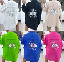 Women's Ladies Sequin Eye Button Up Oversized Summer Tunic Shirt Mini Dress Tops for sale  Shipping to South Africa