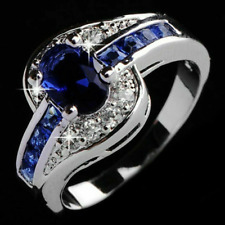 Women Fashion 925 Silver Plated Blue Crystal Ring Wedding Engagement Jewelry segunda mano  Embacar hacia Mexico
