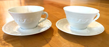 BERNARDAUD LOUVRE SET OF 2 White Embossed TEA CUP & SAUCER France for sale  Shipping to South Africa