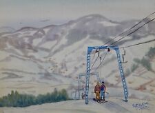 Pintura pastel original vintage original de paisaje de montaña de invierno de artista ucraniano segunda mano  Embacar hacia Argentina