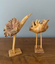 Stunning Pair Of Vintage Burl Wood ? Folk Art Carved Water Birds 8” for sale  Shipping to South Africa