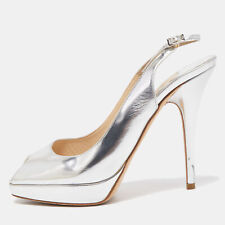 Jimmy Choo Silver Leather Nova Slingback Pumps Size 38.5 for sale  Shipping to South Africa