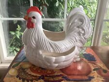 Peça central de cerâmica grande branca para plantador de galinhas VINTAGE 13"L x 10,5"W pintura à mão comprar usado  Enviando para Brazil