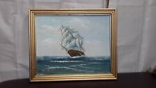 outstanding vintage Original framed 8 x 10 oil painting Galleon signed Davi for sale  Shipping to Canada