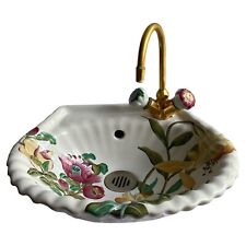 ANTIQUE FRENCH FLOWERED TRANSFERWARE PORCELAINE DE PARIS WASHBASIN SINK SHELL, used for sale  Shipping to South Africa