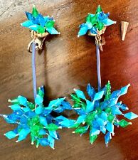 Vintage 1960s Sputnik Drop Style Clip On Earrings With Spiky Beads* Blue & green for sale  Shipping to South Africa