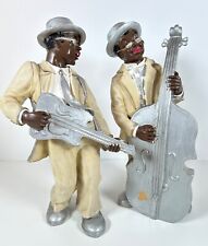Vintage Black Jazz Band Musicians 2 Figures "The Cello & The Guitar Player" 41cm for sale  Shipping to South Africa
