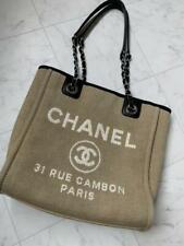 Chanel Deauville Line PM Chain Shoulder Tote Hand Bag Canvas Leather Beige Used til salgs  Frakt til Norway