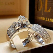 Shiny 925 Silver White Sapphire Exquisite Bridal Marriage Engagement Ring Set segunda mano  Embacar hacia Mexico
