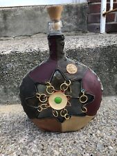 Vintage Mid Cent Italian Leather Wine Bottle Cover W Round Glass Bottle Decanter d'occasion  Expédié en France