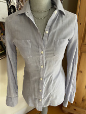 Womens Blue White Thin Stripe Long Sleeve Button Up Fitted Cotton Voile Shirt XS, used for sale  Shipping to South Africa