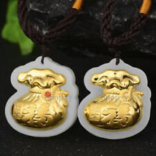 Natural Hetian Jade Jinbao Blessing Bag Pendant 999 24K Yellow Gold Pendant Gift for sale  Shipping to South Africa