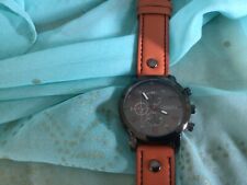 Curren chronometer wrist watch orange leather strap stainless steel for sale  Shipping to South Africa