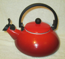 Vintage Zen Cerise Cherry Le Creuset 1.6Qt Enamel Steel Red Whistling Tea Kettle for sale  Shipping to South Africa
