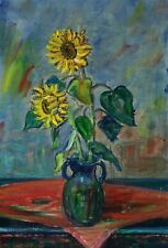 SUNFLOWERS LARGE OLD OIL PAINTING ON CANVAS comprar usado  Enviando para Brazil