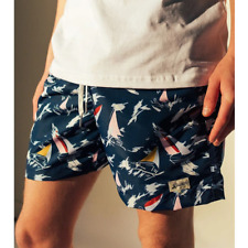 Bather Size Small S Men's Navy Blue Nautical Boat Print Swim Trunks 5.5" Inseam for sale  Shipping to South Africa