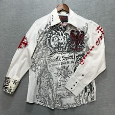 Camisa Rebel Spirit para Hombre LG Blanca Mangas Largas Bordada Terciopelo Rojo Dragón segunda mano  Embacar hacia Argentina