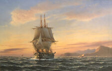 Arte de ensueño pintado a mano pintura al óleo paisaje marino barco gran velero en el océano puesta de sol, usado segunda mano  Embacar hacia Argentina