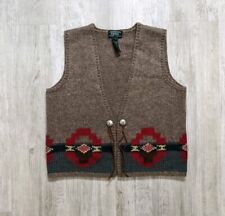 Lauren Ralph Lauren Hand Knit Vest Southwest Navajo Concho Wool Alpaca Womens XL, used for sale  Shipping to South Africa