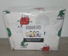 Usado, Sábana de cama de vacaciones con luces de árbol de Navidad Peanuts Snoopy Woodstock talla queen segunda mano  Embacar hacia Argentina