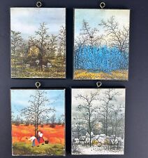 Vintage Mini Art Prints on Wood Four Seasons Landscapes By Ivan Lackovic Croata, used for sale  Shipping to South Africa